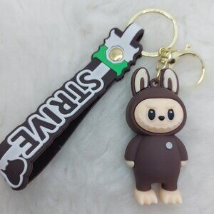 2/$25 Labubu brown keychain with strap "Strive"